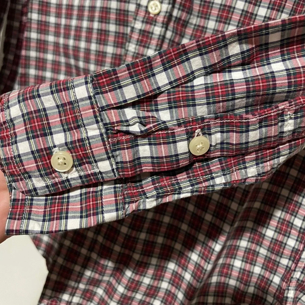 Ralph Lauren Boys Red White‎ Navy Plaid Button Down Shirt Size M 10-12 Cotton